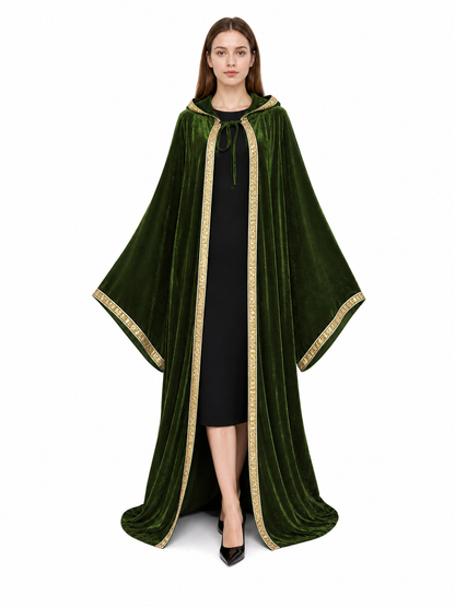 Green hooded carnival cloak, trim