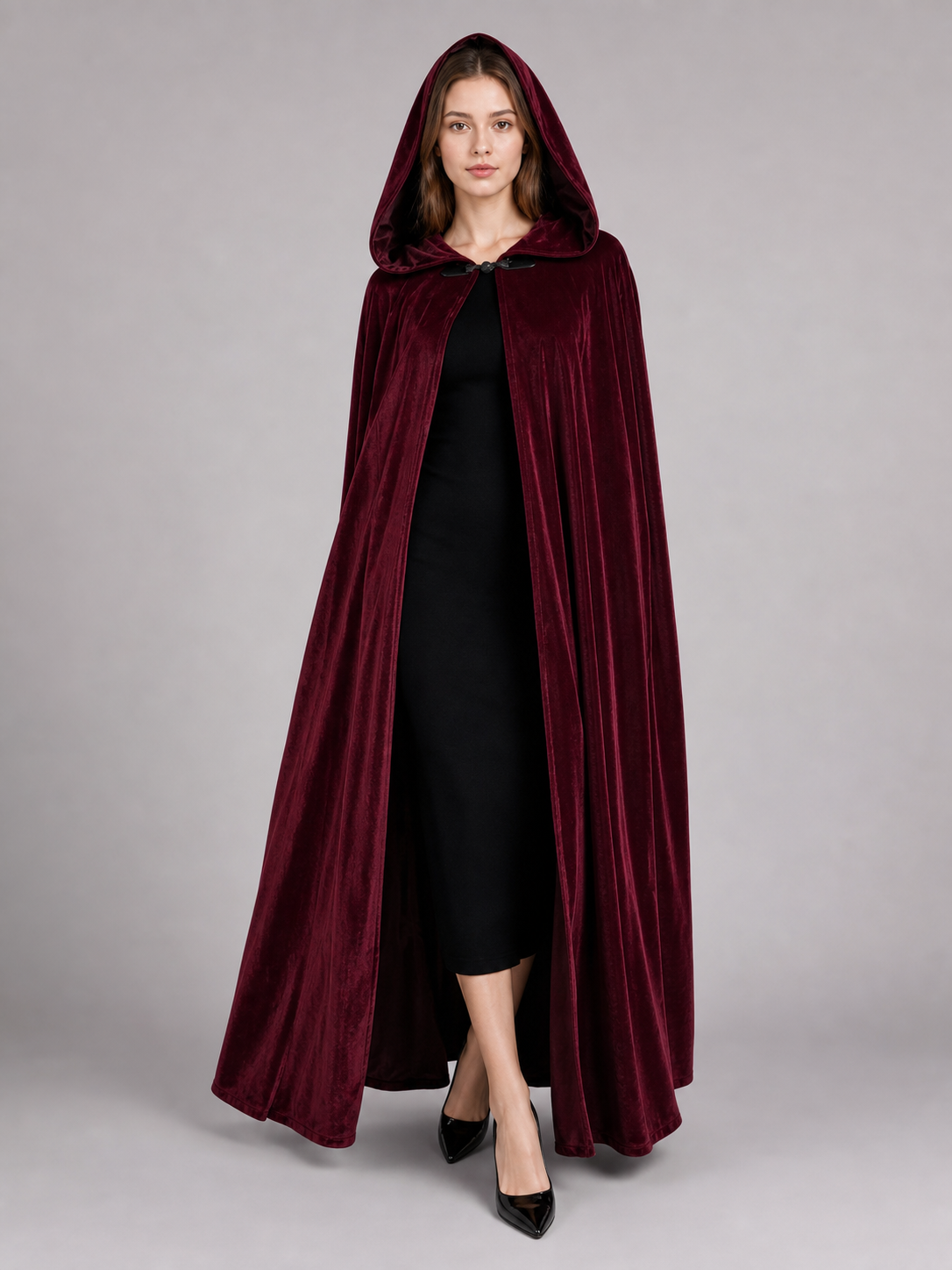 Burgundy Long Carnival Cloak with Hood