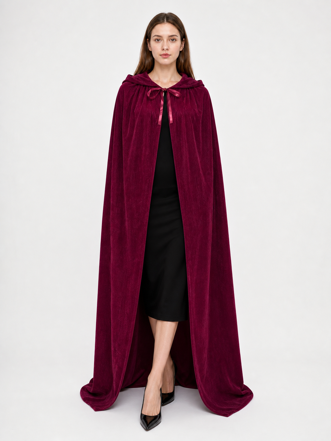 Burgundy Hooded Carnival Cloak for Cosplay