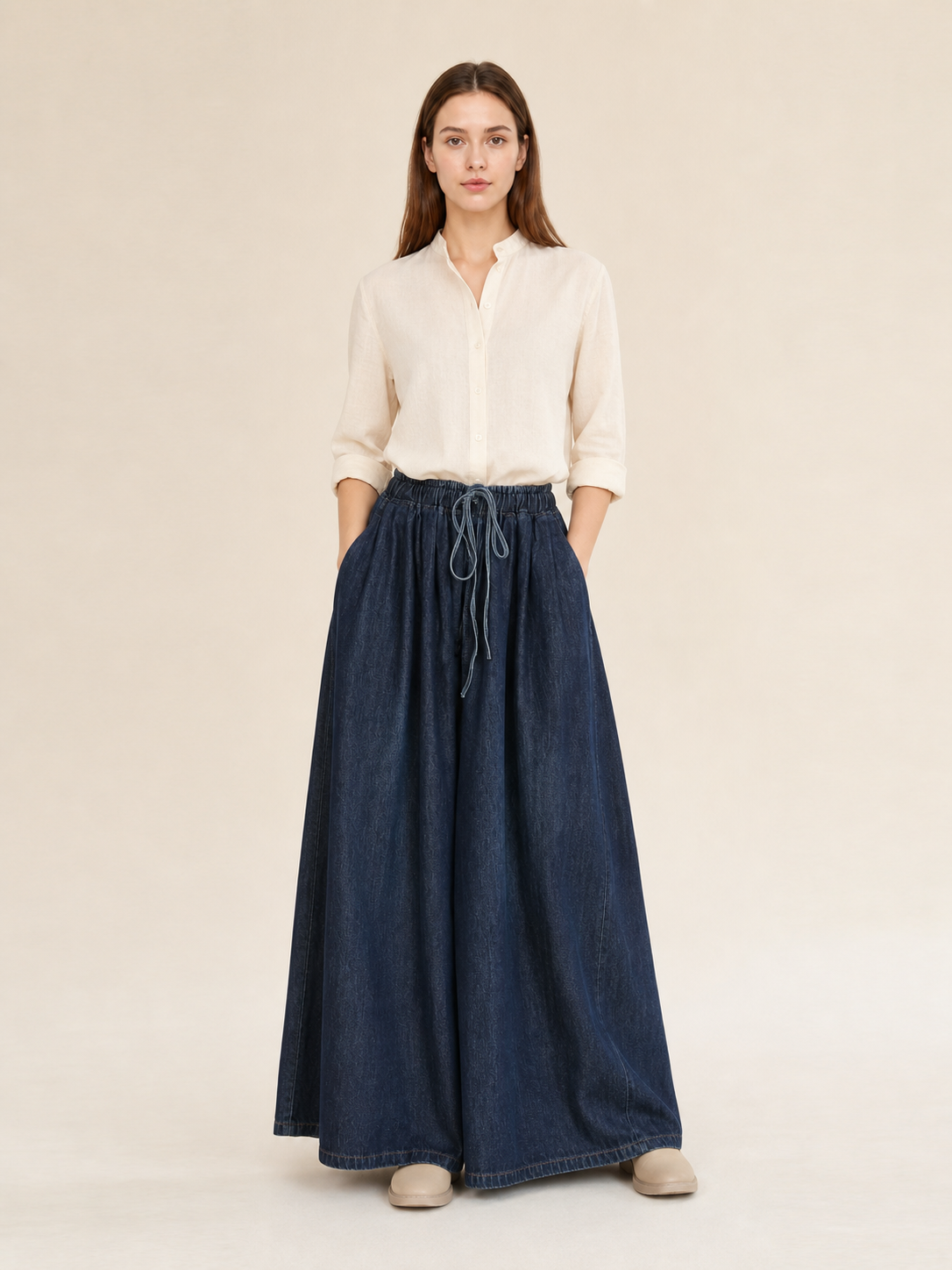 Dark Blue High-Waisted Wide-Leg Jeans