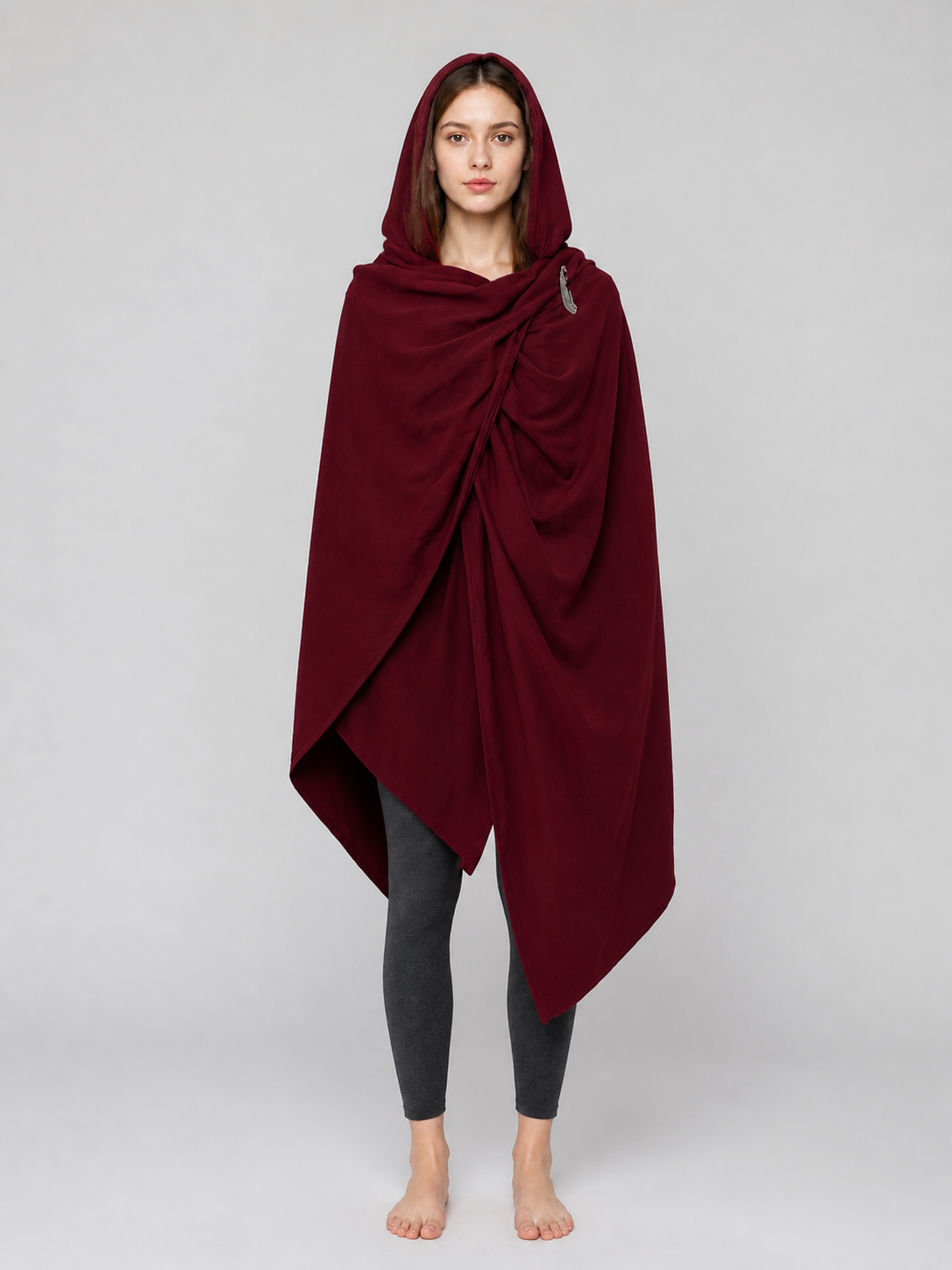 Burgundy Hooded Cape, Metal Clasp