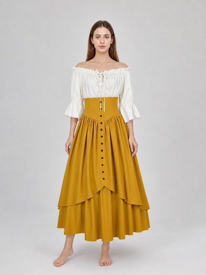 Vintage-Style Lace-Up Maxi Dress