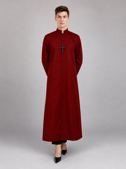 Long Burgundy Cassock with Collar and Buttons