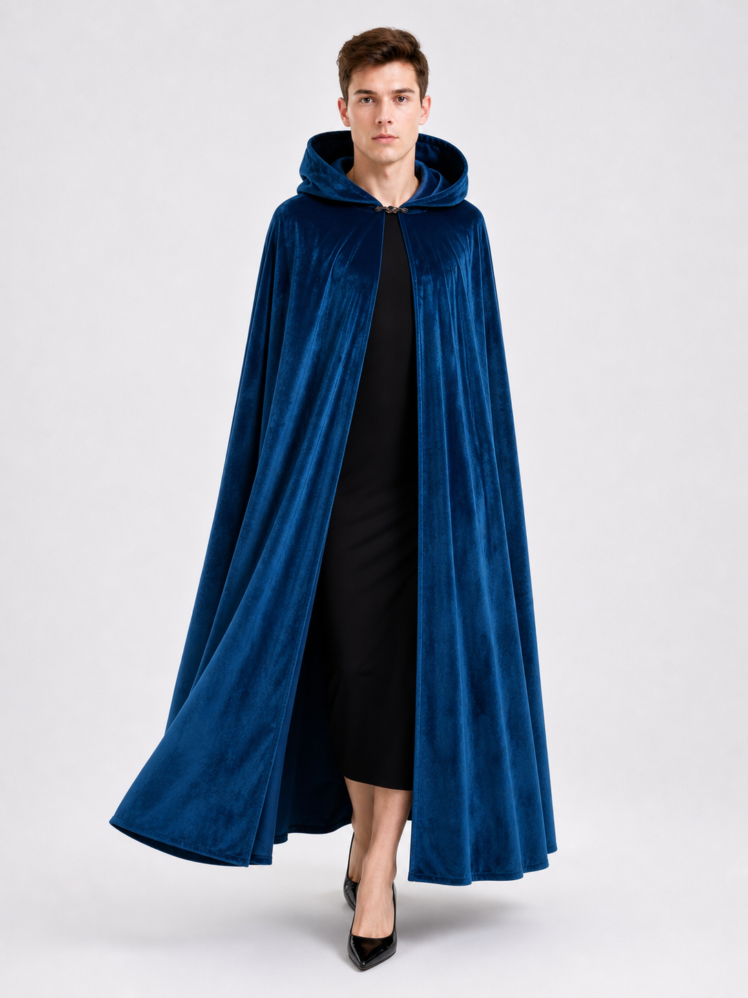 Blue Medieval Hooded Costume Cloak