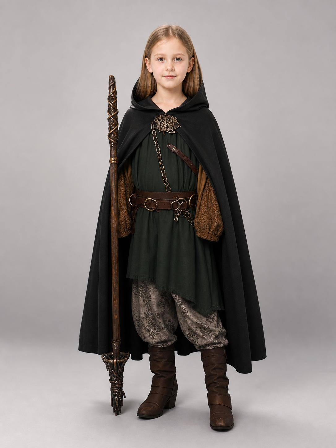 Black medieval hooded carnival cloak