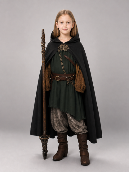 Black medieval hooded carnival cloak
