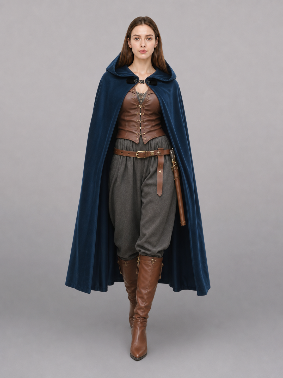 Dark Blue Hooded Costume Cloak