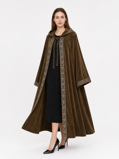 Long Hooded Robe, Brown, Loose Fit