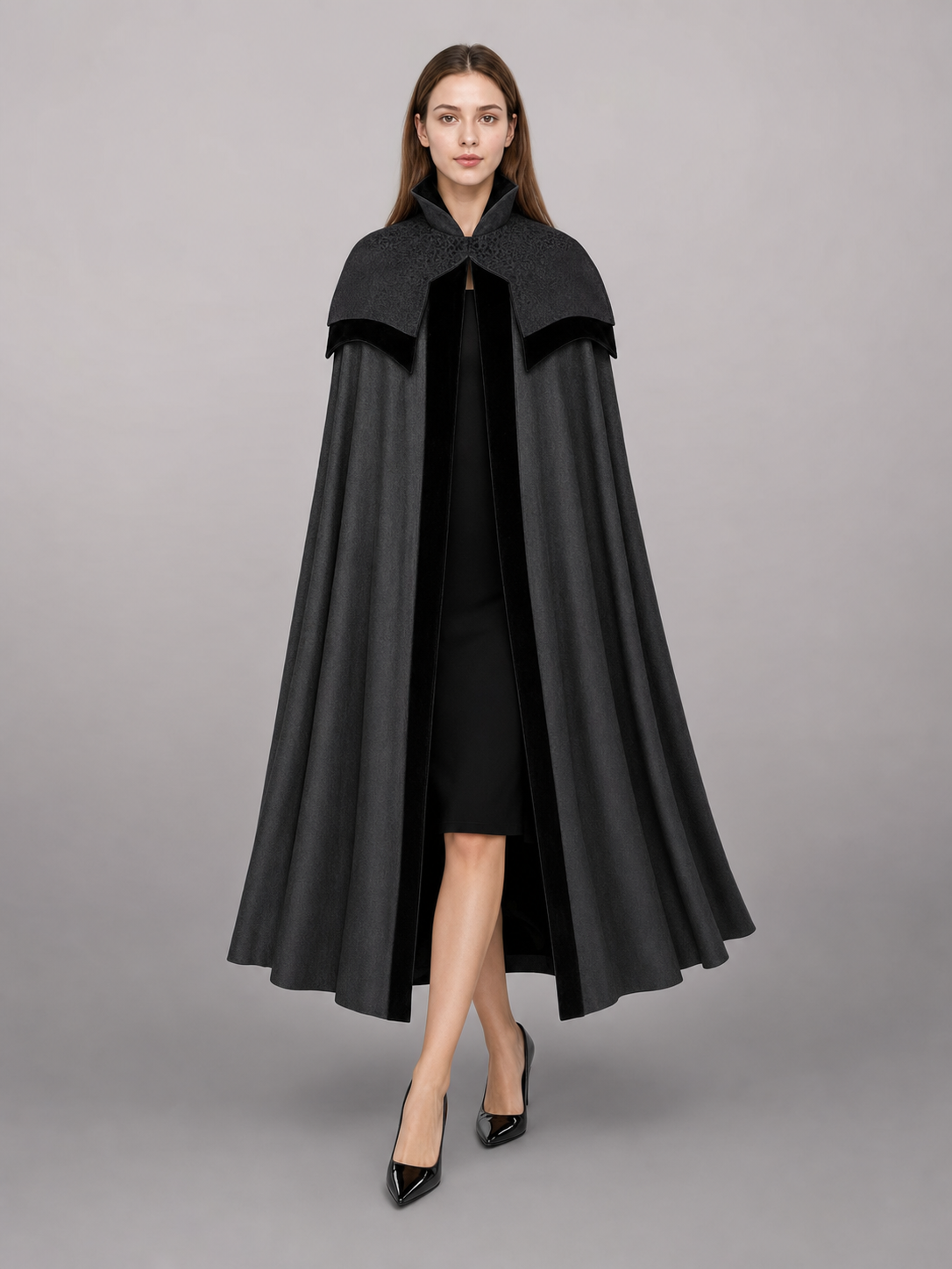Black Costume Cloak with High Collar