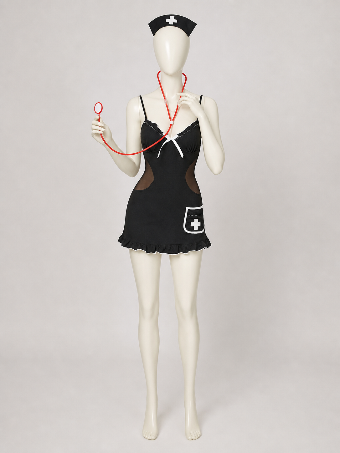 Nurse costume, black dress with white trim