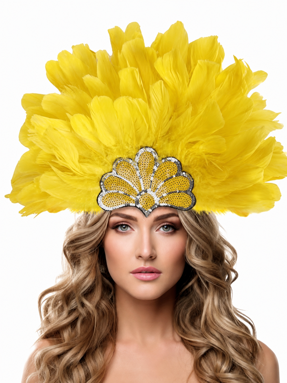 Yellow Carnival Headpiece with Gold Fan main product view 3