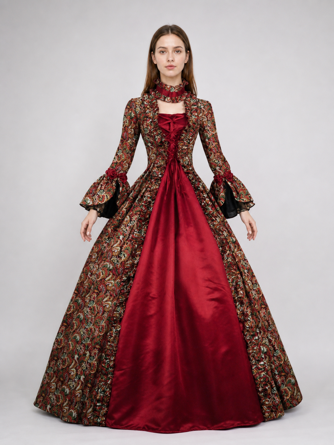 Long Victorian Dress with Floral Pattern