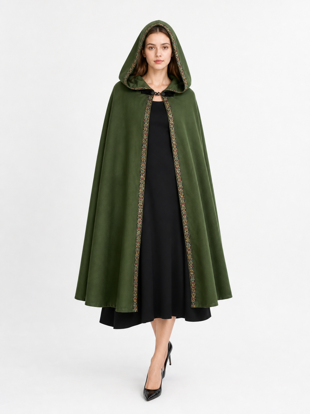 Green Carnival Cloak with Hood and Trim