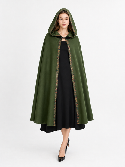 Green Carnival Cloak with Hood and Trim