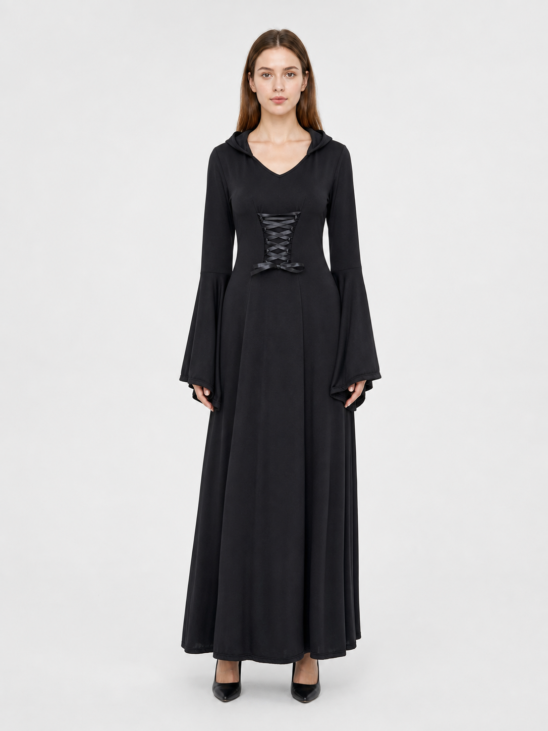 Gothic Zombie Costume: Black Hooded Dress