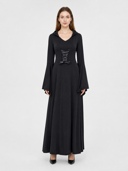 Gothic Zombie Costume: Black Hooded Dress