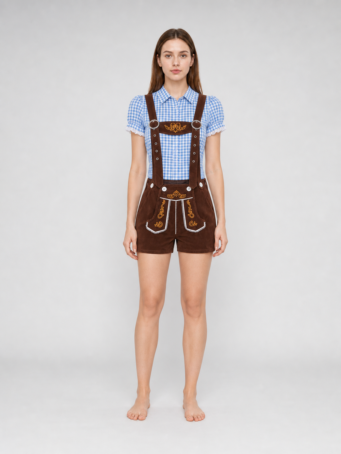 Folk-Style Set: Shirt and Suspender Shorts