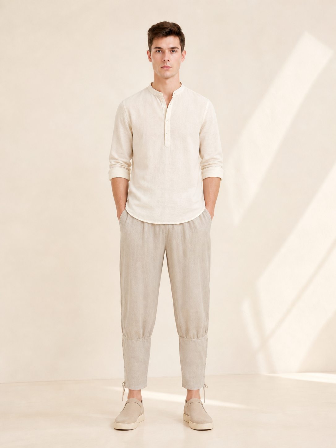 Men's loose-fit vampire pants with an elastic waistband