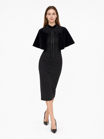 Black Gothic Costume Cape with Lace