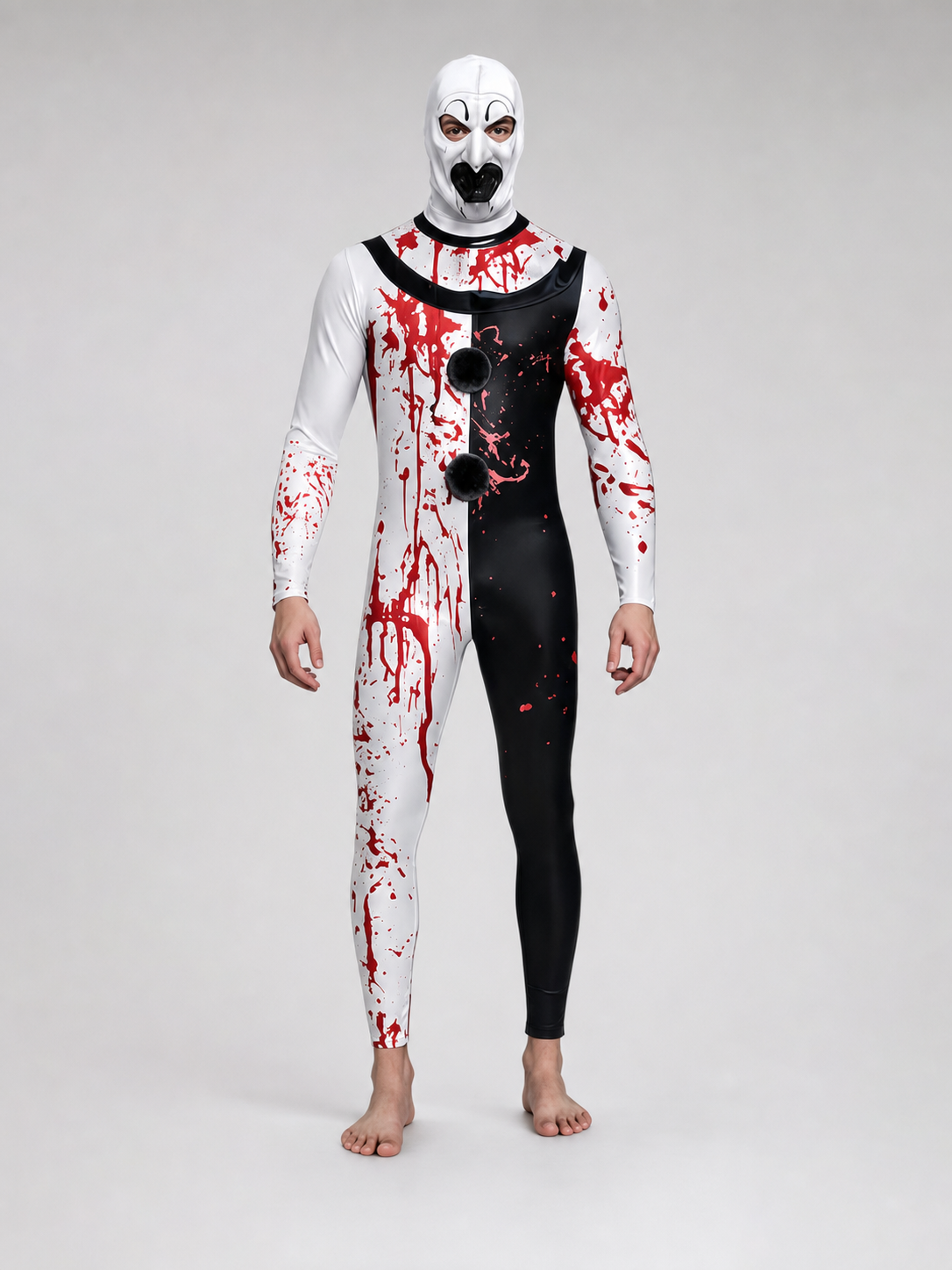 Scary Clown Costume with Mask and Blood Splatter