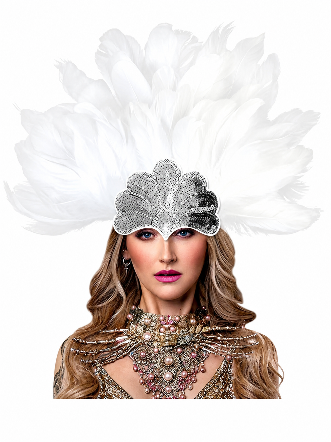 Carnival Headdress with White Feathers