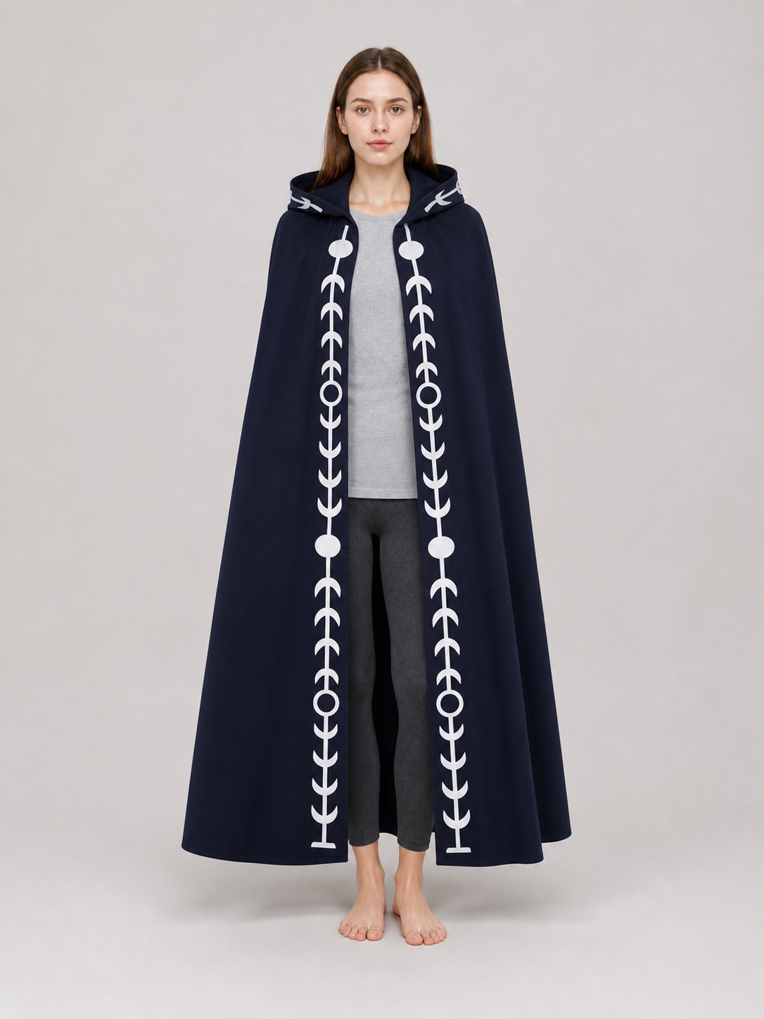 Navy Blue Hooded Cape with White Pattern