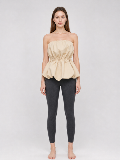 Strapless Peplum Bustier Top, Beige