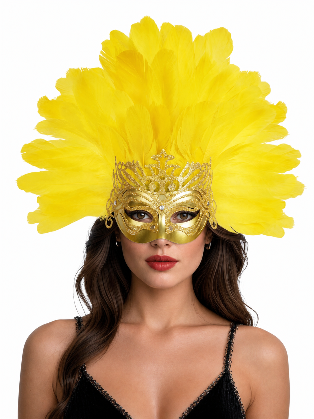 Carnival Headpiece with Feathers and Gold Decoration