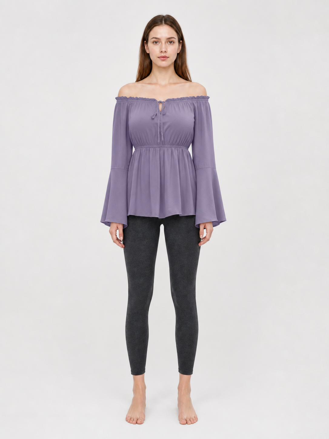 Off-the-shoulder blouse with flared sleeves