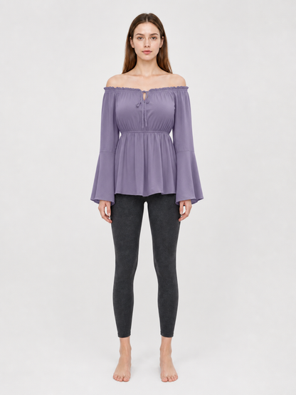 Off-the-shoulder blouse with flared sleeves