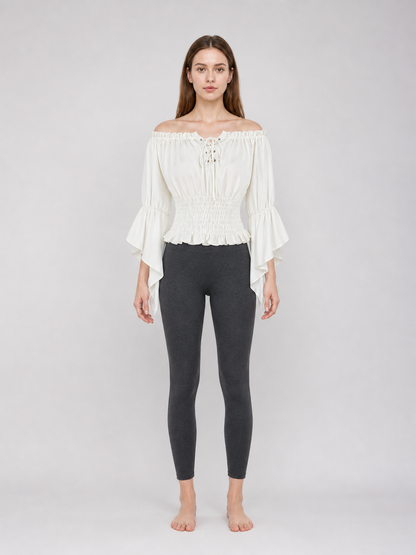 Off-the-Shoulder Lace-Up Crop Blouse