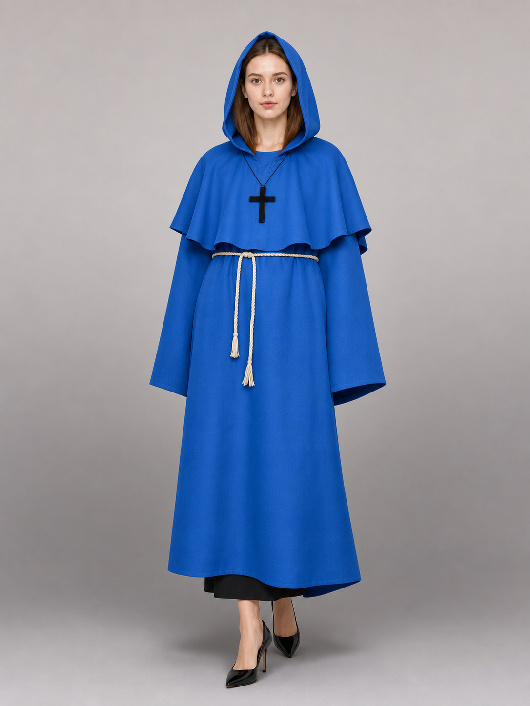 Blue carnival cloak with hood, medieval look