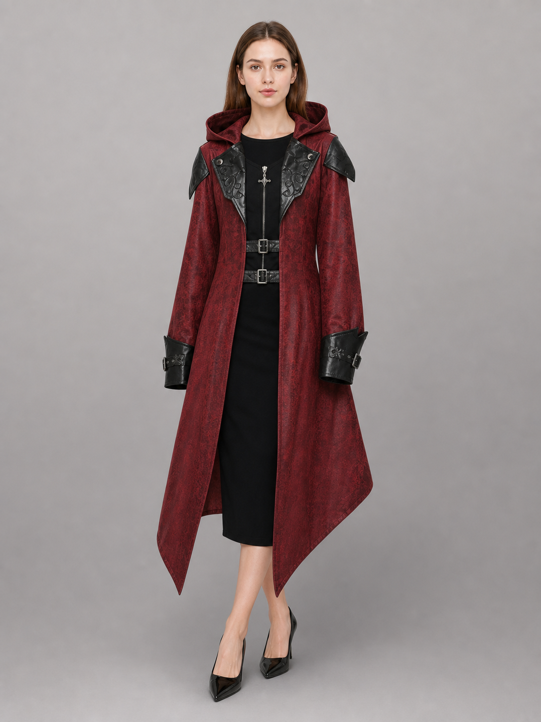 Burgundy Gothic Hooded Costume Cloak
