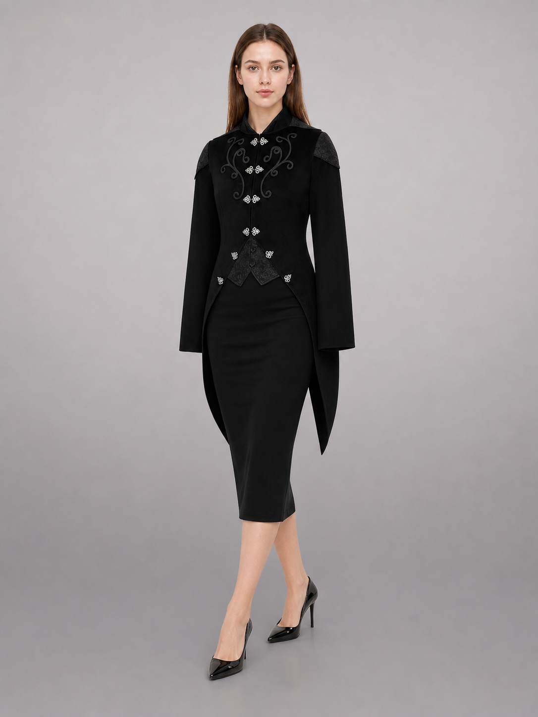 Gothic Costume Tailcoat with Silver Decoration