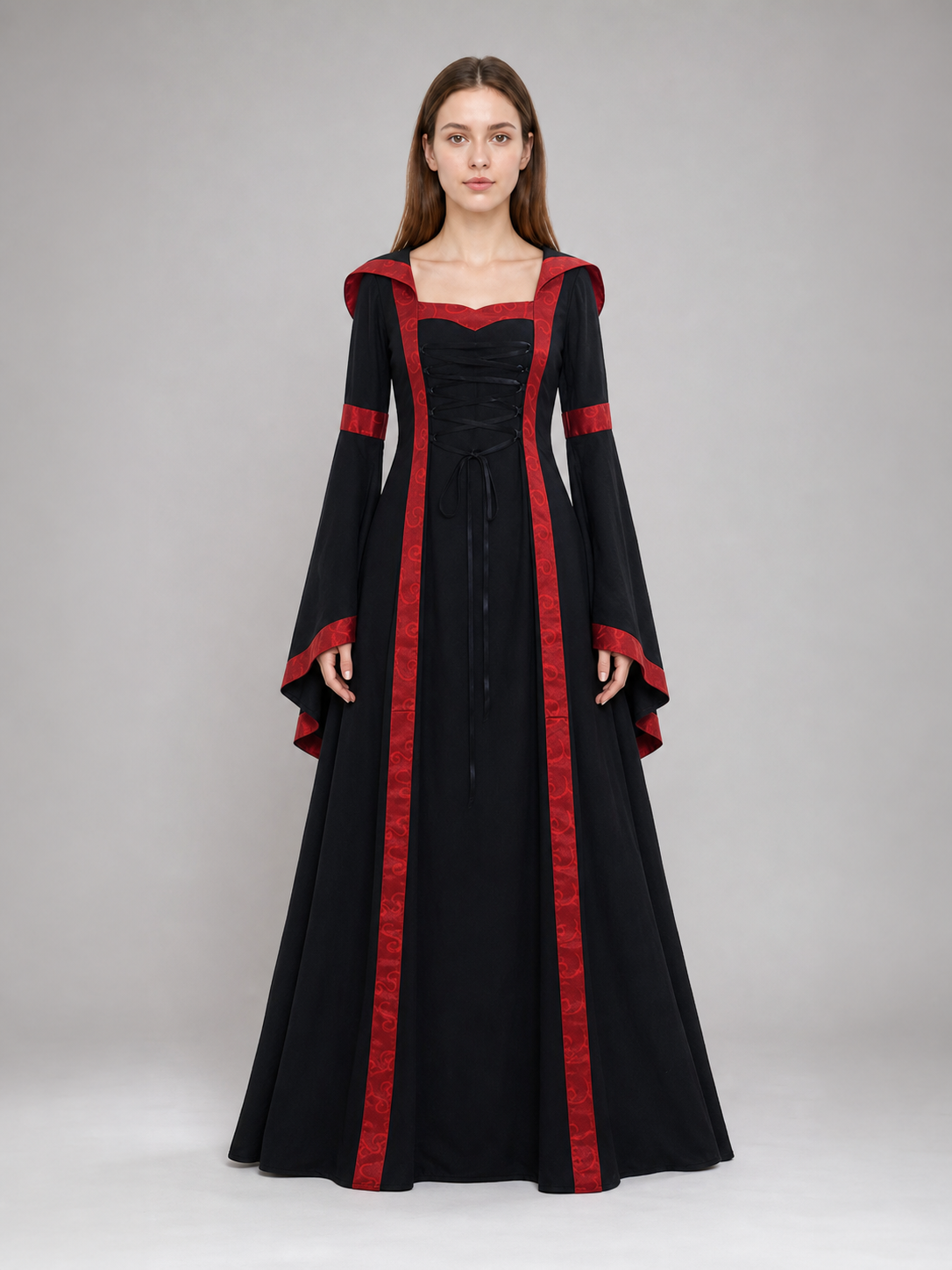 Gothic Vintage Hooded Lace-Up Dress