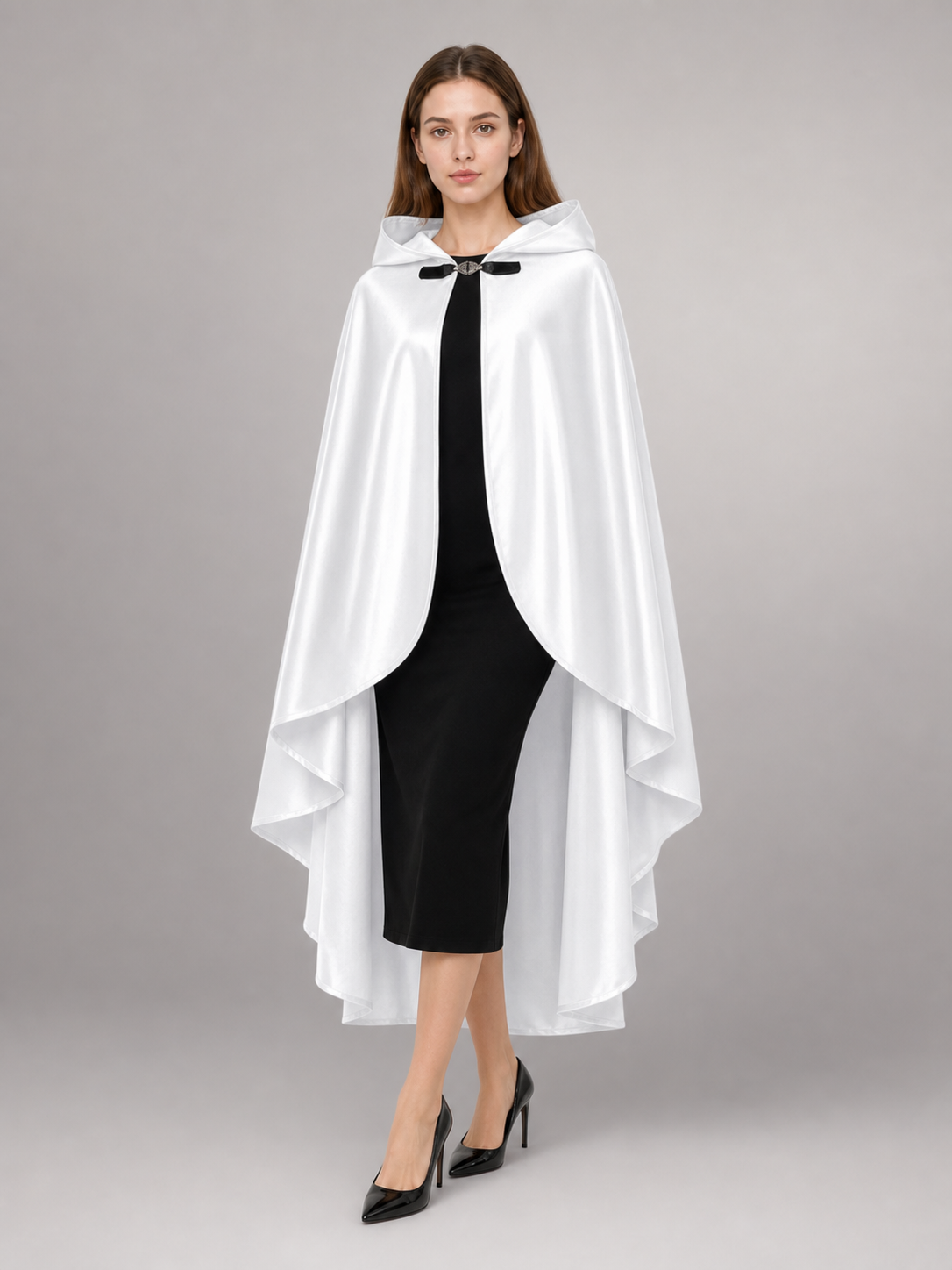 White Hooded Costume Cloak, Flowing Silhouette