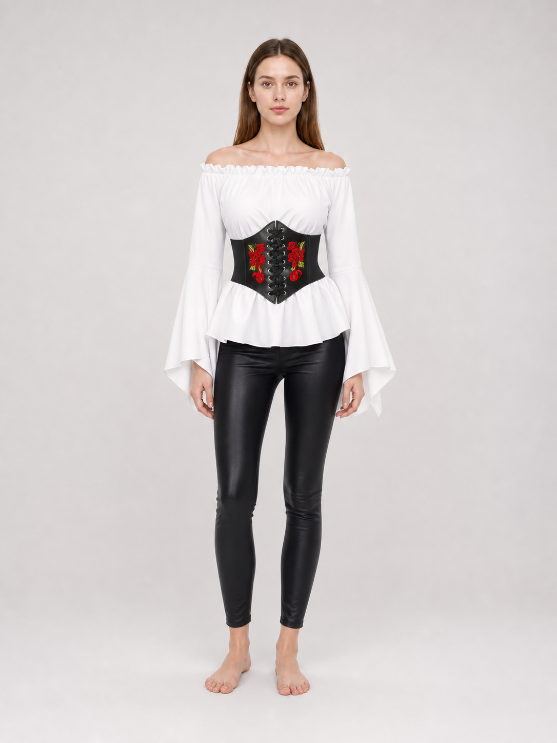 Vintage-Style Blouse with Embroidered Belt