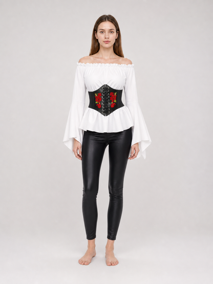 Vintage-Style Blouse with Embroidered Belt