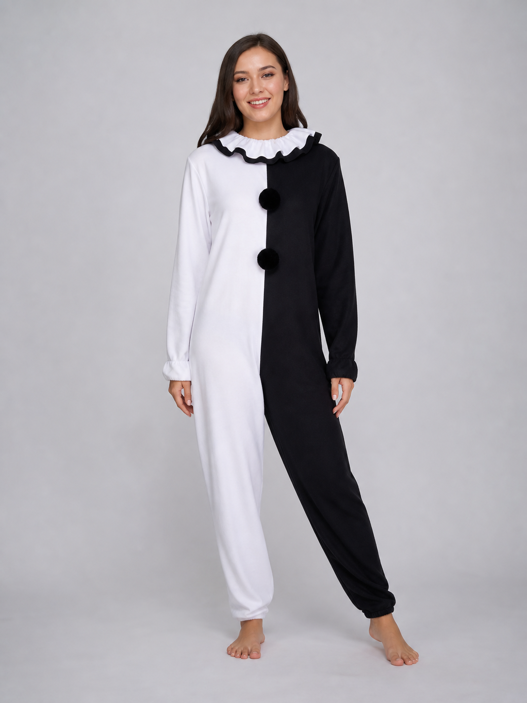 Halloween Clown Costume, Black and White Jumpsuit