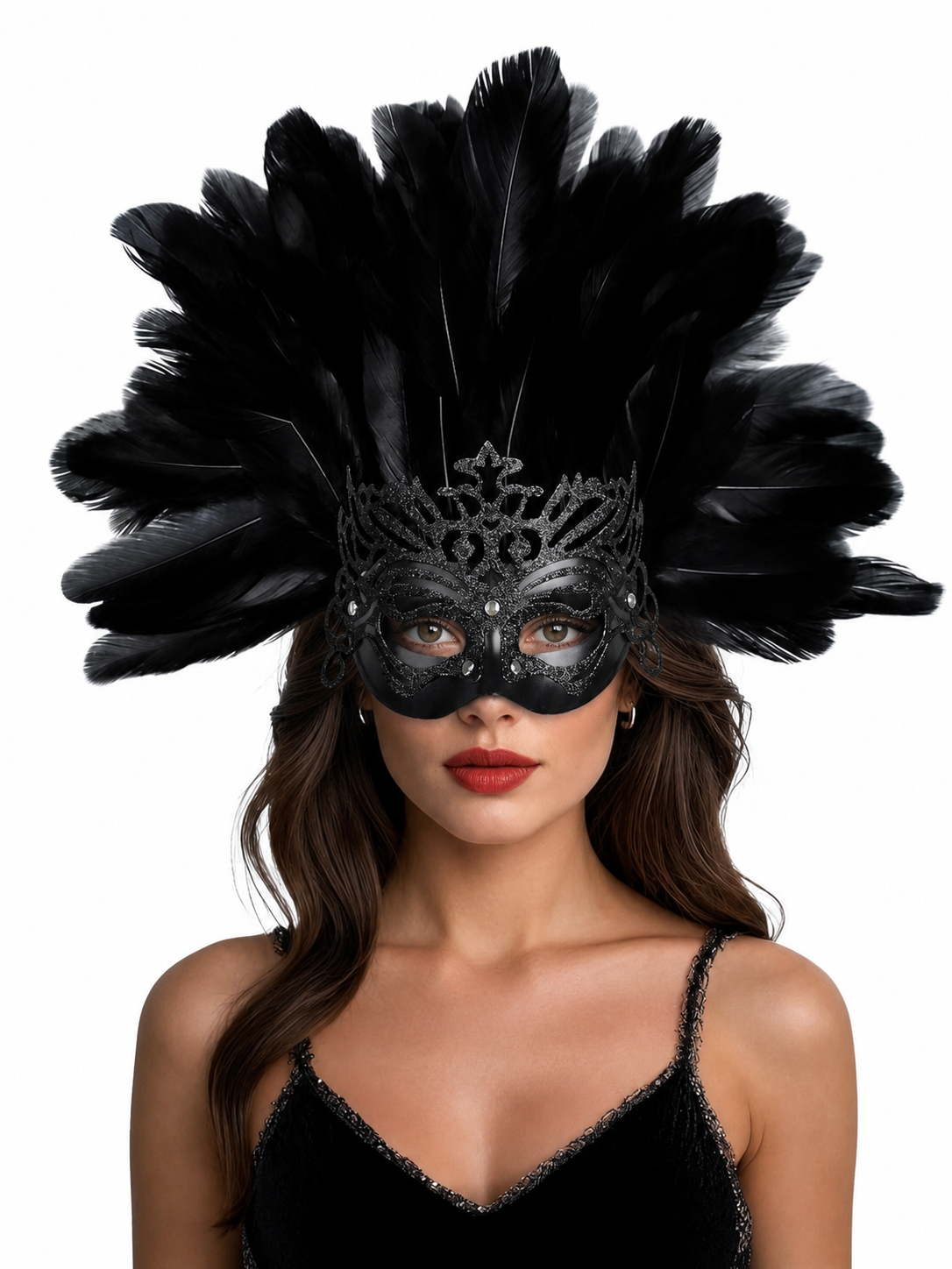 Carnival Feather Headpiece with Mask