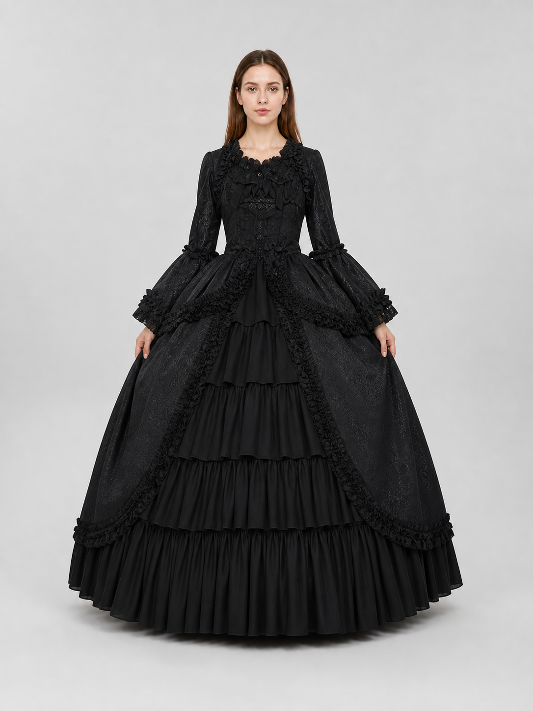 Gothic Victorian Dress with Sleeves and Ruffles