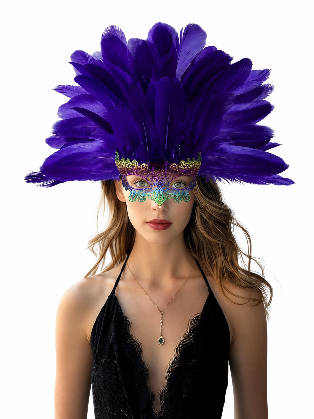 Carnival Headdress with Feathers and Mask