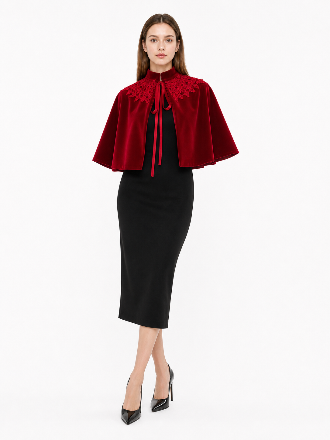 Red carnival cape with a high collar