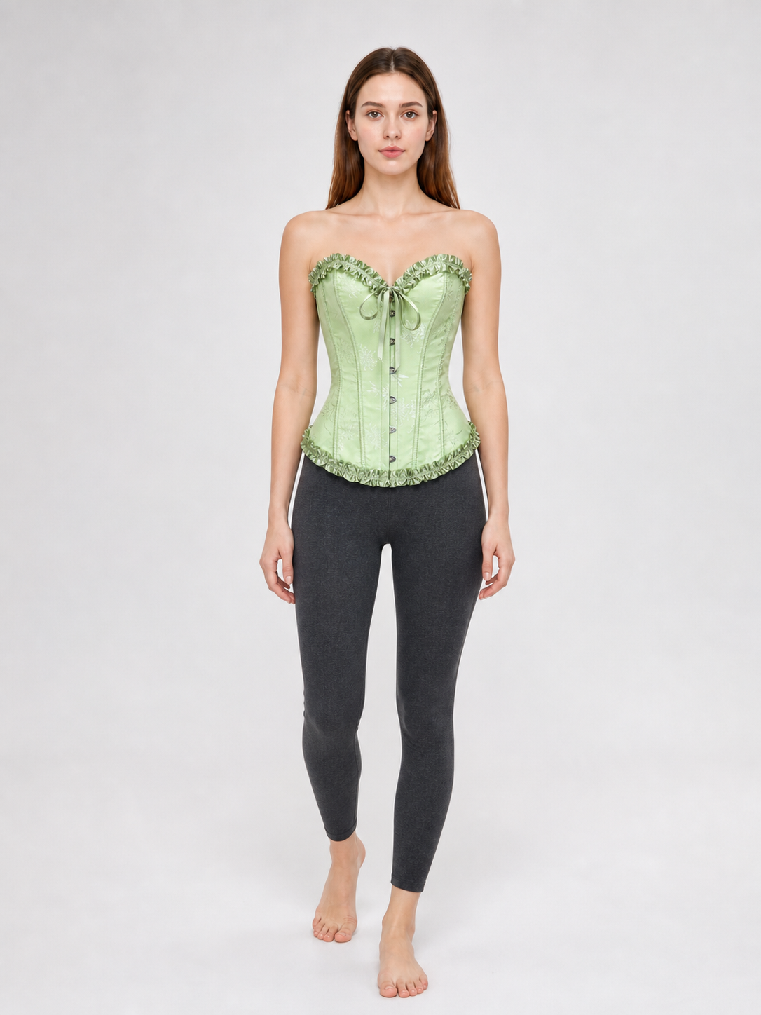 Light Green Corset Top with Ruffles and Lacing