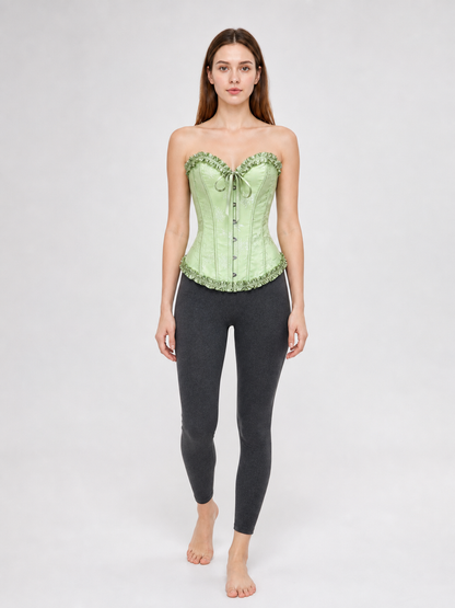 Light Green Corset Top with Ruffles and Lacing