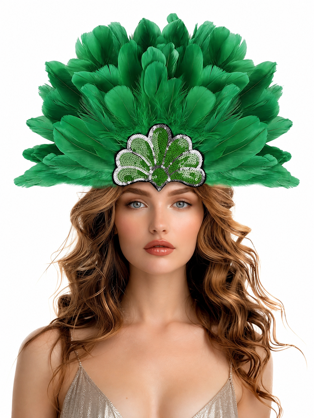 Carnival Headpiece with Green Feathers