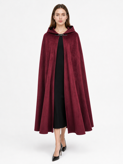 Long burgundy carnival cloak with hood