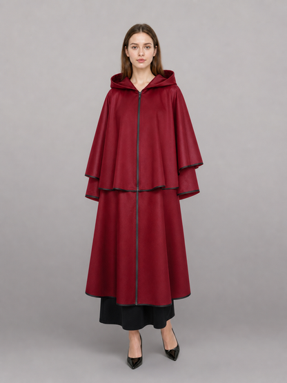 Long Burgundy Hooded Costume Cape