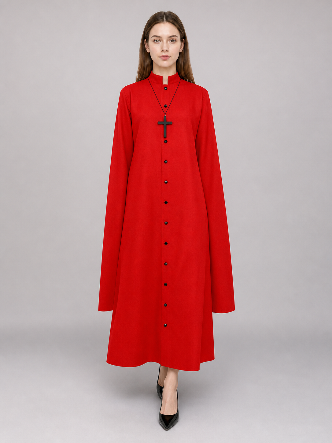 Red Long Carnival Cloak with Collar