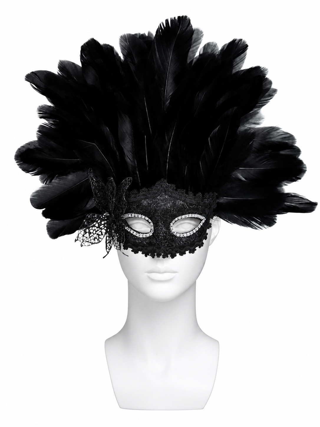 Carnival Mask with Black Feathers and Glitter